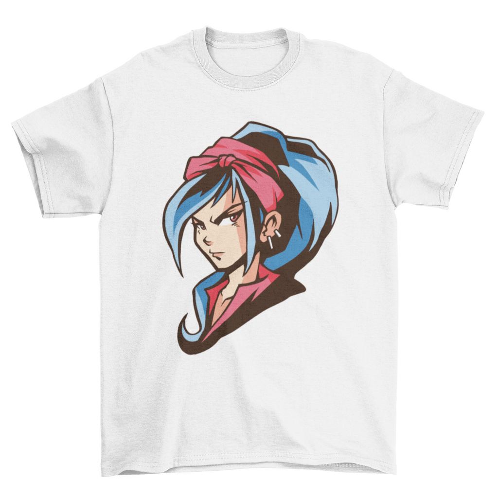 Anime girl blue hair t-shirt