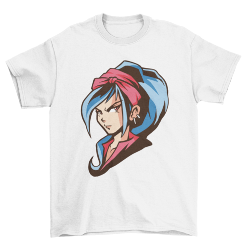 Anime girl blue hair t-shirt
