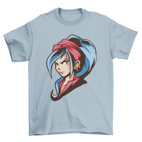 Anime girl blue hair t-shirt