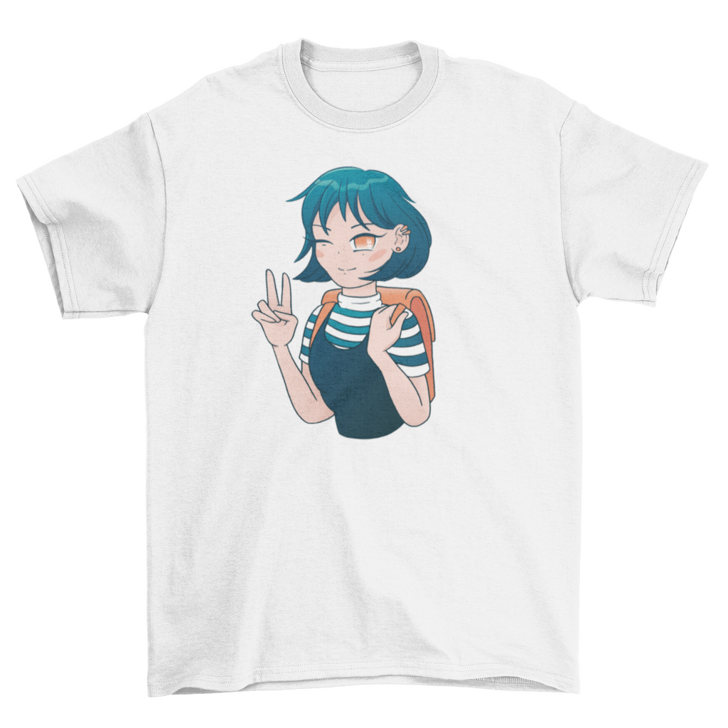 Anime girl in turtleneck t-shirt