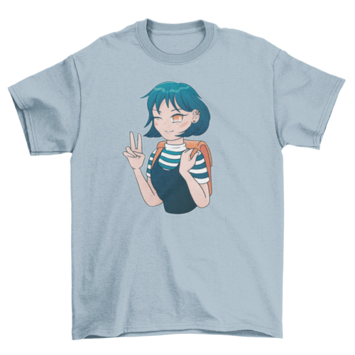 Anime girl in turtleneck t-shirt