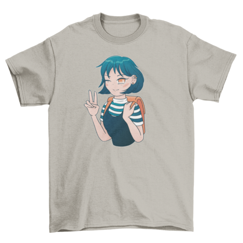 Anime girl in turtleneck t-shirt
