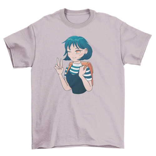 Anime girl in turtleneck t-shirt