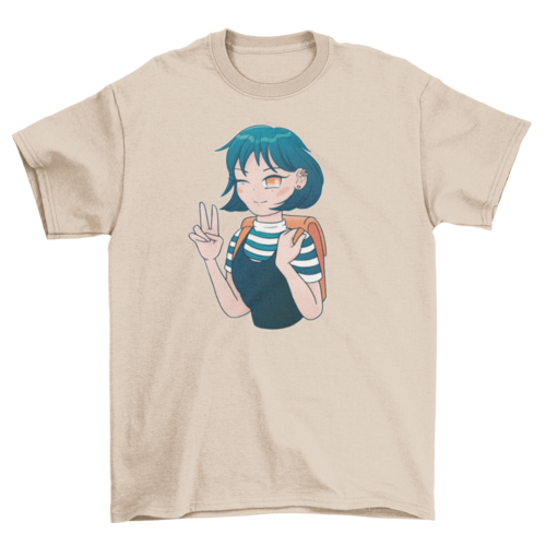 Anime girl in turtleneck t-shirt