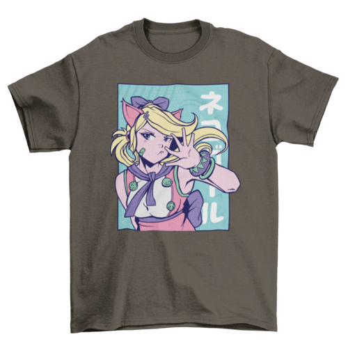Cute anime girl cat ears t-shirt