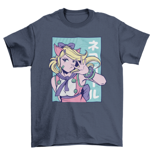 Cute anime girl cat ears t-shirt