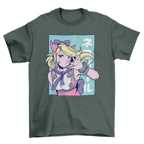 Cute anime girl cat ears t-shirt