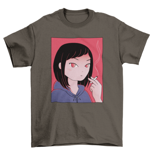 Anime girl smoking portrait t-shirt design