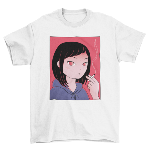 Anime girl smoking portrait t-shirt design