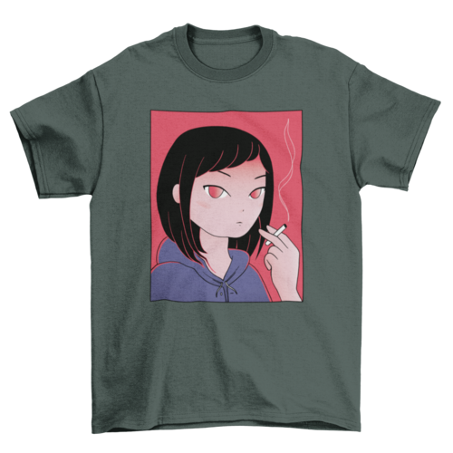 Anime girl smoking portrait t-shirt design