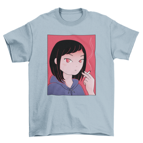 Anime girl smoking portrait t-shirt design