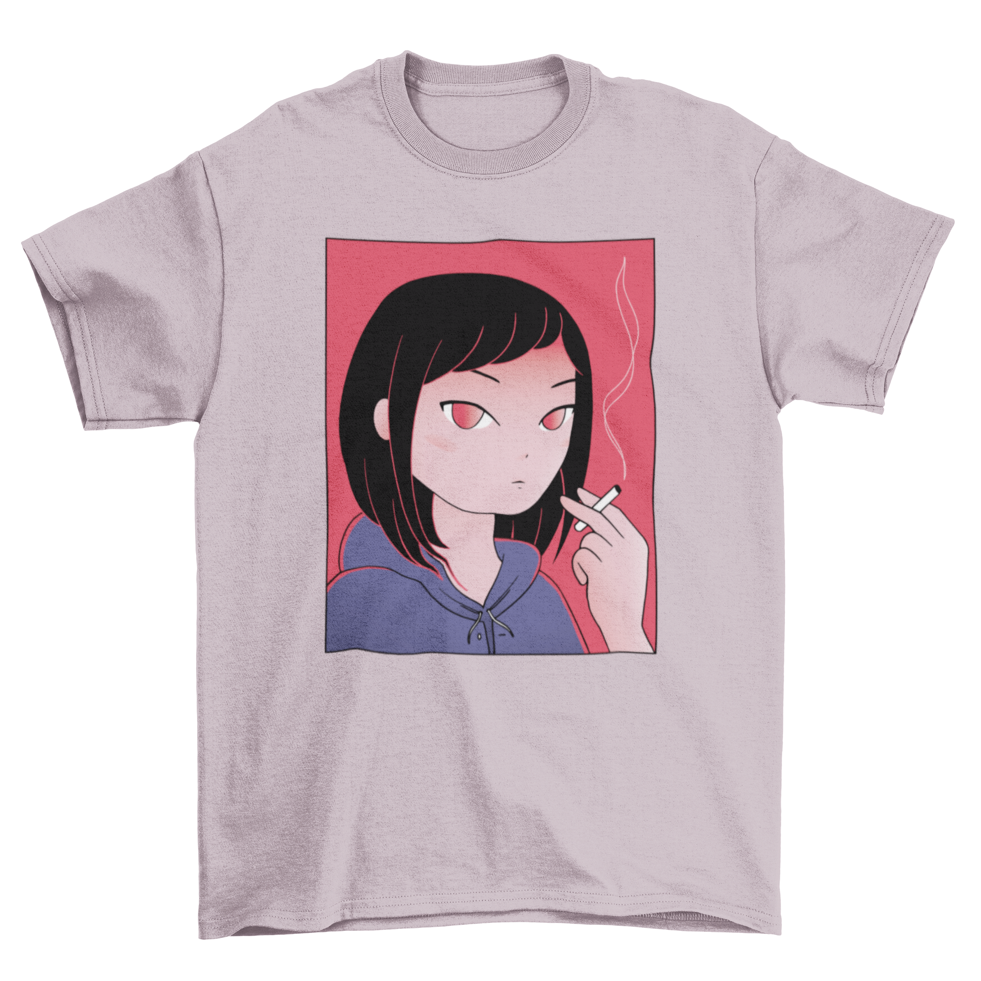 Anime girl smoking portrait t-shirt design