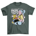 Anime girl and cat eating ramen t-shirt