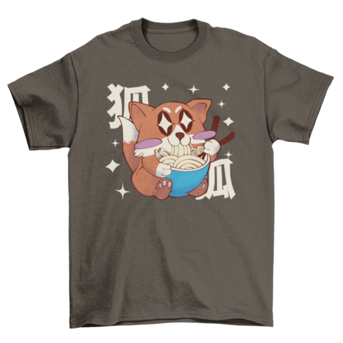 Anime fox eating ramen t-shirt design
