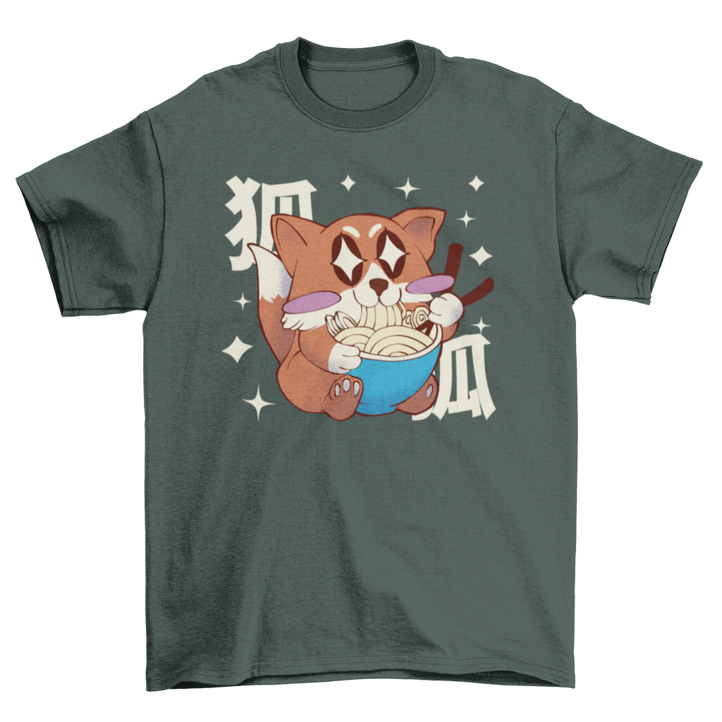 Anime fox eating ramen t-shirt design