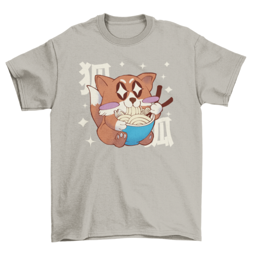 Anime fox eating ramen t-shirt design