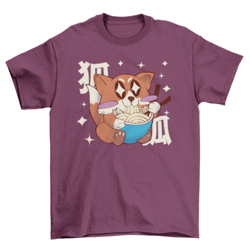 Anime fox eating ramen t-shirt design