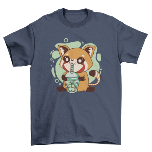 Red panda animal drinking tea t-shirt design