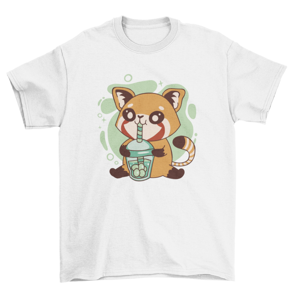 Red panda animal drinking tea t-shirt design