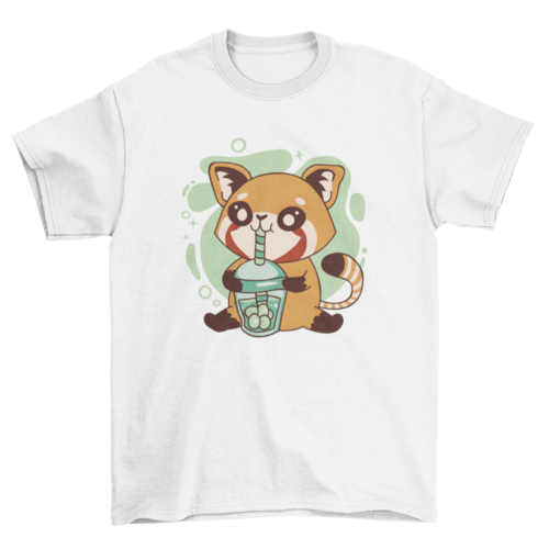 Red panda animal drinking tea t-shirt design