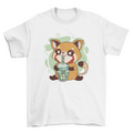 Red panda animal drinking tea t-shirt design
