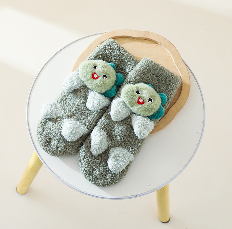 Baby Cartoon Animal Graphic Thermal Plush Design Long Tube Socks